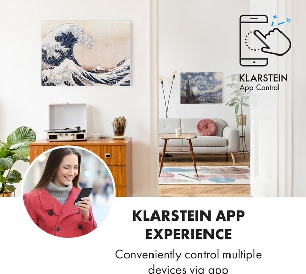 Klarstein Wonderwall Air Art Smart, infracrveni grijač, 80 x 60 cm, 500 W, aplikacija, plavi valovi
