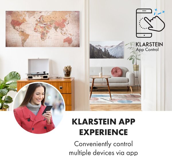 Klarstein Wonderwall Air Art Smart, infracrveni grijač, 120 x 60 cm, 700 W, aplikacija, svijet