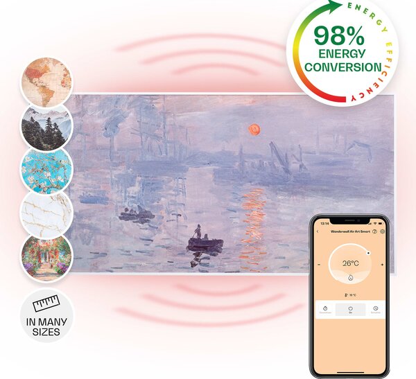 Klarstein Wonderwall Air Art Smart, infracrveni grijač, 120 x 60 cm, 700 W, aplikacija, izlazak sunca