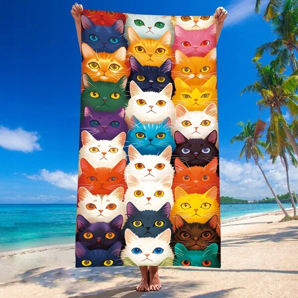 Brzosušeći ručnik za plažu MEOW šarena 100×180 cm, 100% mikrovlakna