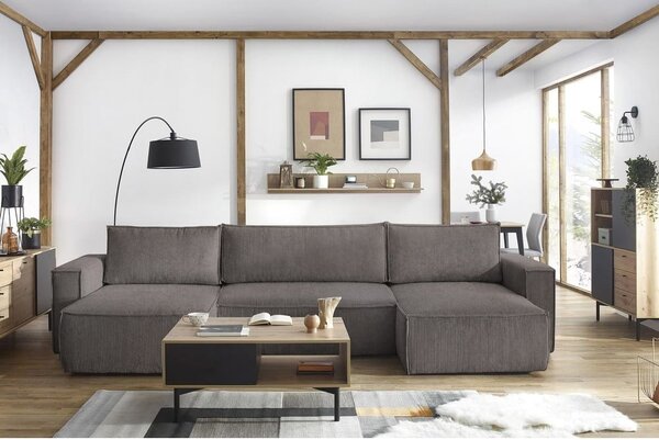 Tamno siva sklopiva kutna garnitura od samta (u obliku slova "U") Nihad – Bobochic Paris