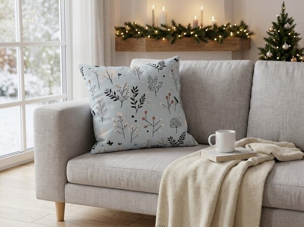 Flanelna jastučnica FROST BOTANIC 45x45 cm, svijetlosiva
