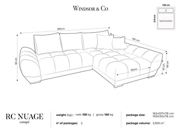 Zelena baršunasta kutna garnitura na razvlačenje Windsor & Co Sofas Nuage, desni kut