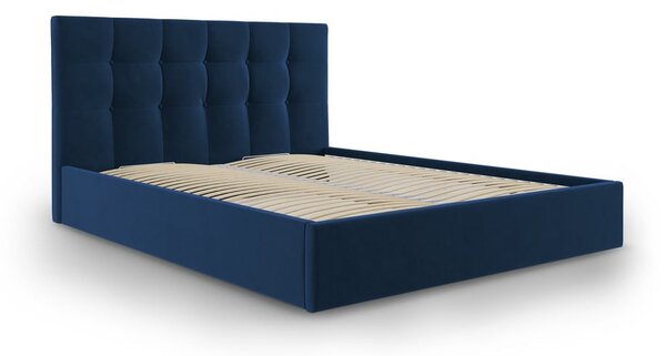 Bračni krevet od tamnoplavog baršuna Mazzini Kreveti Nerin, 180 x 200 cm