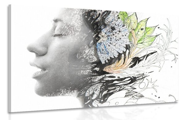 Slika žena sa slikanim cvijećem