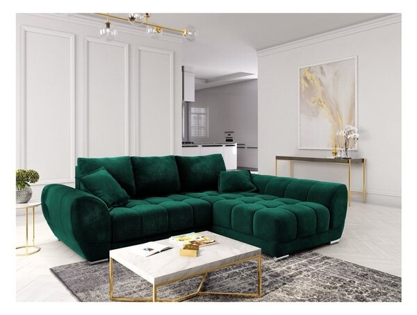 Zelena baršunasta kutna garnitura na razvlačenje Windsor & Co Sofas Nuage, desni kut