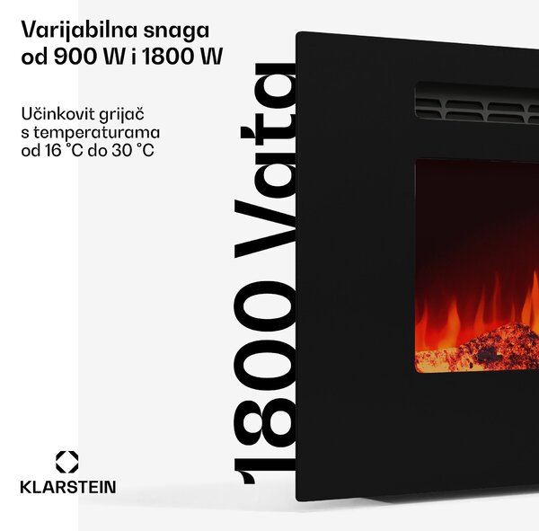 Klarstein Galeras Smart Inteligentni električni kamin, 2 postavke temperature, 16 - 30°| Iluzija LED plamena, Mogućnost spajanja na IOT