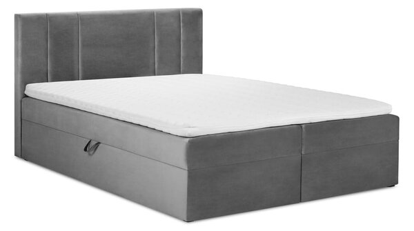 Svijetlo sivi baršunasti bračni krevet Mazzini Kreveti Afra, 140 x 200 cm