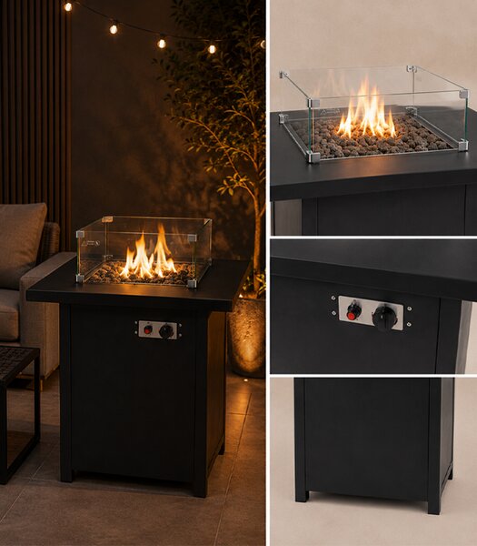 Plinska grijalica za vrt i terasu od 13 kW s lava kamenjem – 134 x 41 x 134 cm, crna