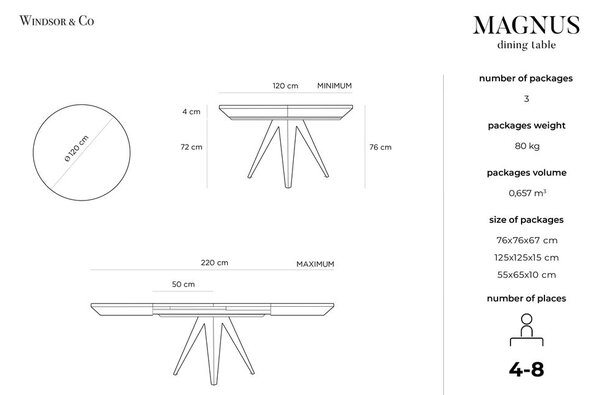 Okrugao proširiv blagovaonski stol s dodatnom pločom s pločom stola u dekoru hrasta ø 120 cm Magnus – Windsor & Co Sofas