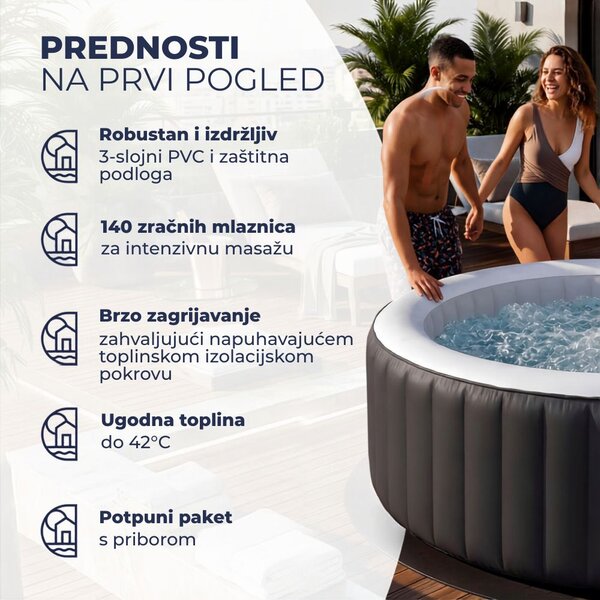 OASIS masažni bazen na napuhavanje za 6 osoba, okrugli, crni Casaria