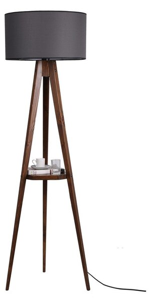 Crna/smeđa stojeća svjetiljka s policom s tekstilnim sjenilom (visina 154 cm) Sehbali Tripod – Opviq lights