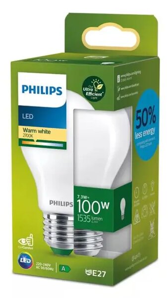 PHILIPS UltraEfficient LED ŽARULJA /E27/7,3W/1535lm=100W/2700K A60 FR 50.000 8720169188013