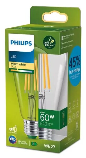 PHILIPS UltraEfficient LED ŽARULJA /E27/4W/840lm=60W/2700K/240V ST64 CL 50.000h 8720169202689