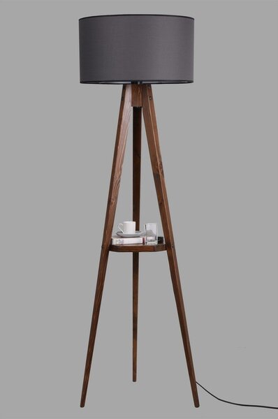 Crna/smeđa stojeća svjetiljka s policom s tekstilnim sjenilom (visina 154 cm) Sehbali Tripod – Opviq lights