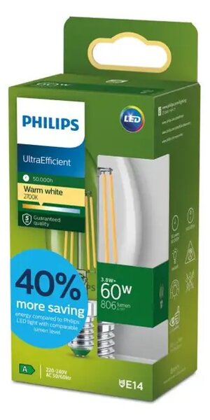 PHILIPS UltraEfficient LED ŽARULJA E14/3,8W/806lm=60W/2700K/240V B35 CL 8721103052018