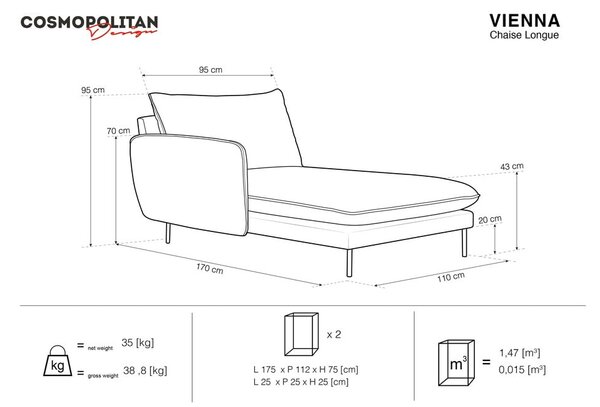 Svijetlo siva ležaljka Cosmopolitan Design Vienna, lijevi kut