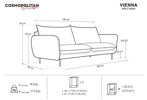 Tamnosiva sofa Cosmopolitan Design Vienna, 200 cm