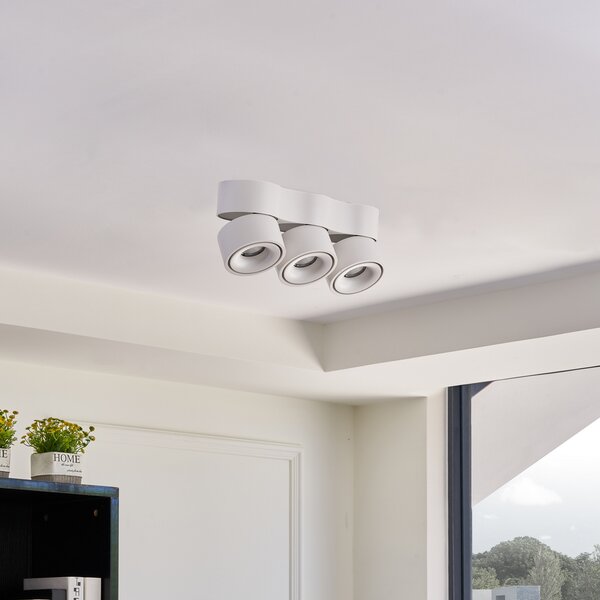 Arcchio LED stropni reflektor Rotari, leće, 3 žarulje, bijeli, prigušiva, Bijela, Dnevni boravak/blagovaonica, Metal