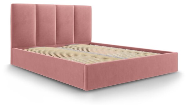 Bračni krevet od ružičastog baršuna Mazzini Kreveti Juniper, 180 x 200 cm