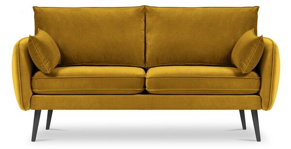 Žuti baršunasti kauč s crnim nogama Kooko Home Lento, 158 cm