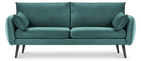 Petrolej plavi baršunasti kauč s crnim nogama Kooko Home Lento, 198 cm