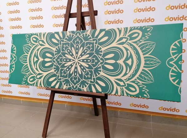 Slika zlatna Mandala na tirkiznoj pozadini