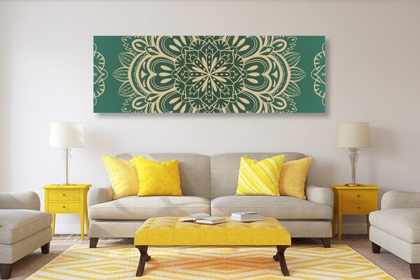 Slika zlatna Mandala na tirkiznoj pozadini