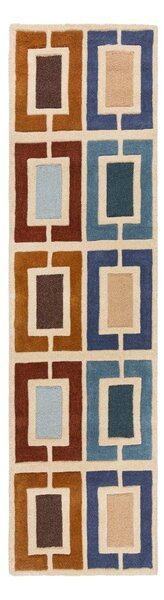 Plava/narančasta ručno rađena vunena staza 60x230 cm Retro Blocks – Flair Rugs