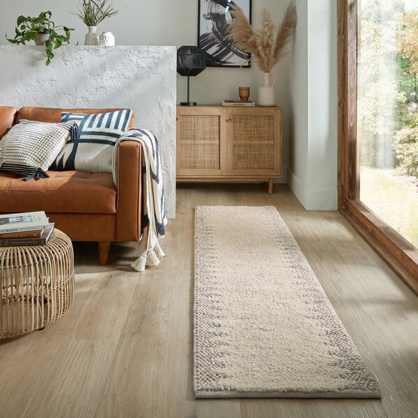 Krem ručno rađena staza od mješavine vune 60x230 cm Minerals Border – Flair Rugs