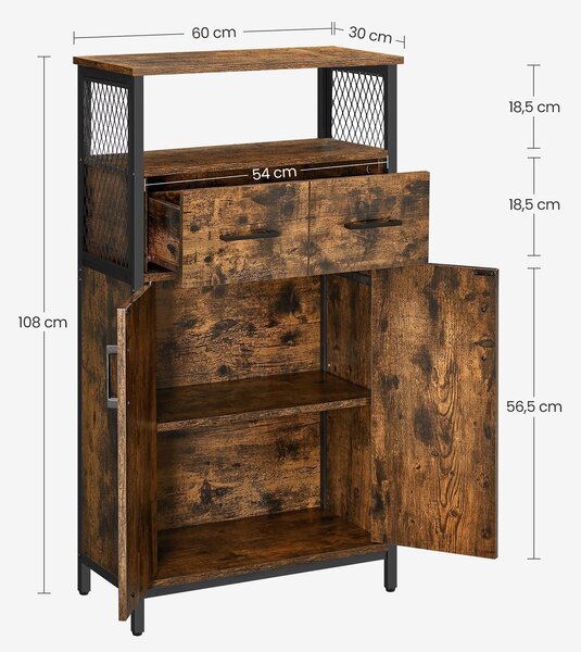 Komoda s ladicom i policom, 60 x 30 x 108 cm, rustikalno smeđa i crna