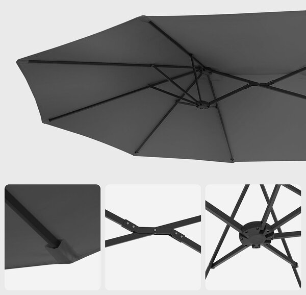 Dvostrani suncobran 460 x 270 cm, UPF 50+ zaštita, bez baze, sivi