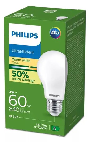 PHILIPS Ultra Efficient LED ŽARULJA E27/4W/840lm=60W/2700K/240V A60 FR 8721103054838