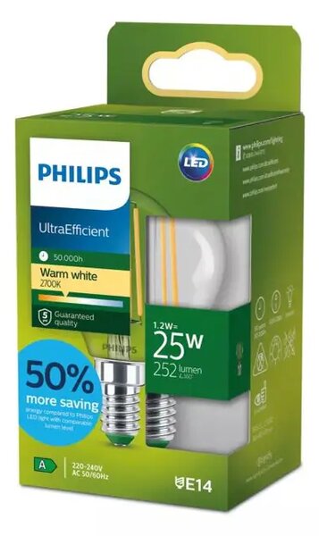 PHILIPS Ultra Efficient LED ŽARULJA E14/1,2W/252lm/25W/2700K/240V P45 CL 8721103052179