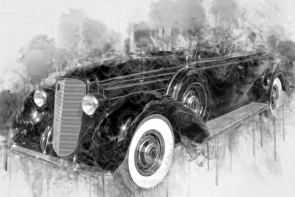Slika povijesni retro sedan u crno-bijelom dizajnu