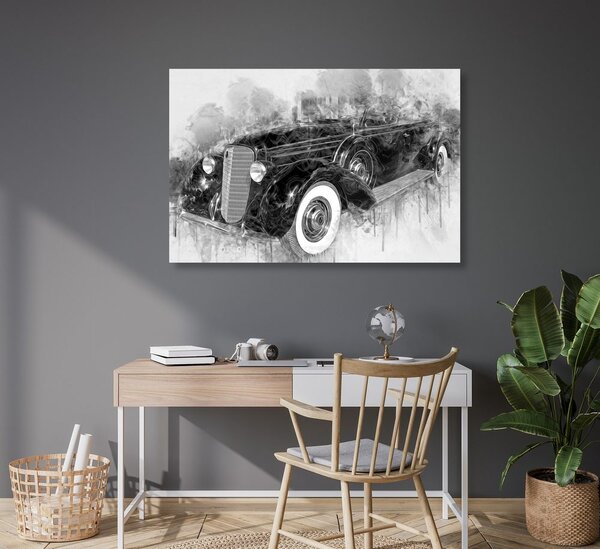 Slika povijesni retro sedan u crno-bijelom dizajnu