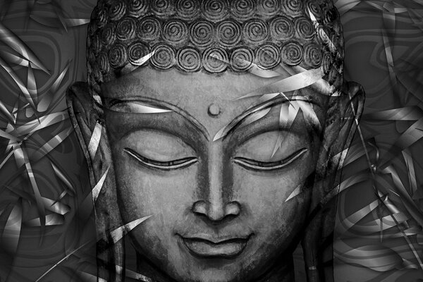 Slika Buddha s osmijehom na lice u crno-bijelom dizajnu