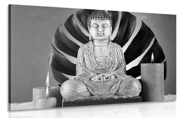 Slika Buddha s opuštajućom mrtvom prirodom u crno-bijelom dizajnu
