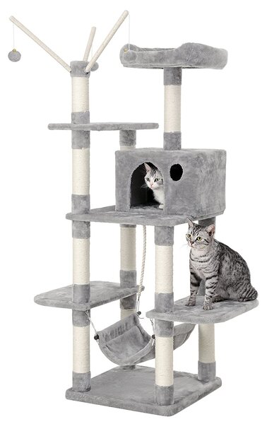 Grebalica za mačke, Drvo za mačke s visećim krevetom 154 CM, Svijetlo siva | FEANDREJA
