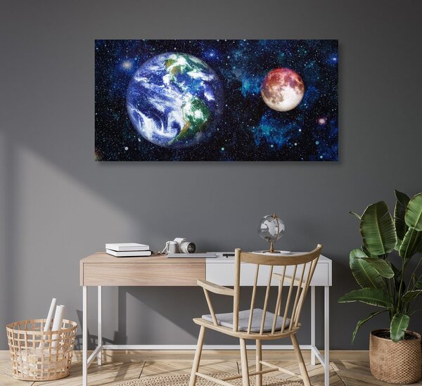 Slika planet Zemlja i crveni Mjesec
