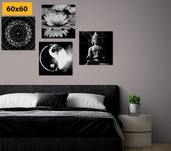 Set slika Feng Shui u crno-bijelom dizajnu