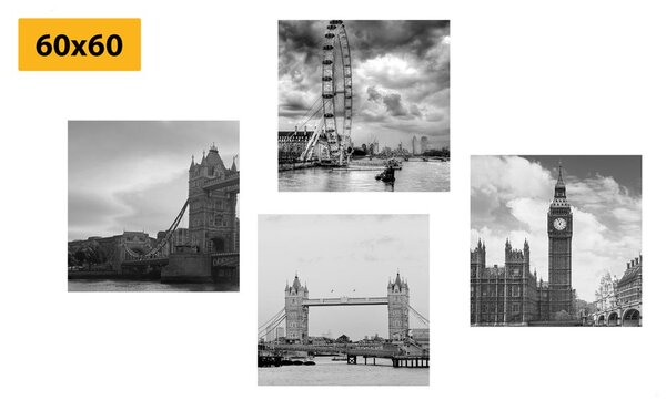 Set slika tajanstveni London u crno-bijelom dizajnu