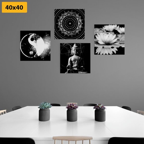 Set slika Feng Shui u crno-bijelom dizajnu