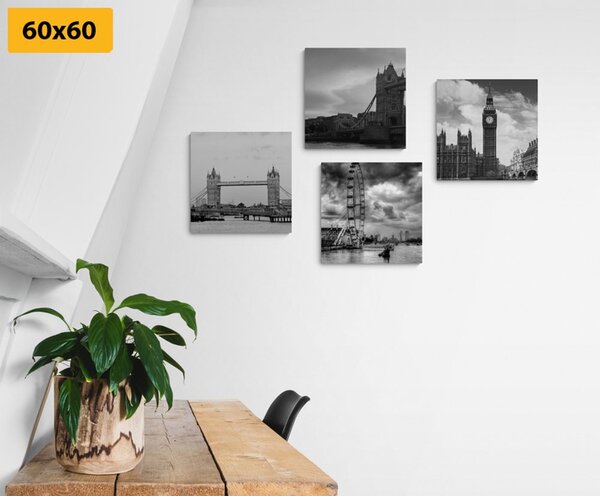 Set slika tajanstveni London u crno-bijelom dizajnu