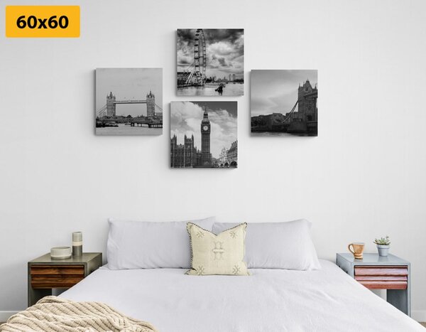 Set slika tajanstveni London u crno-bijelom dizajnu