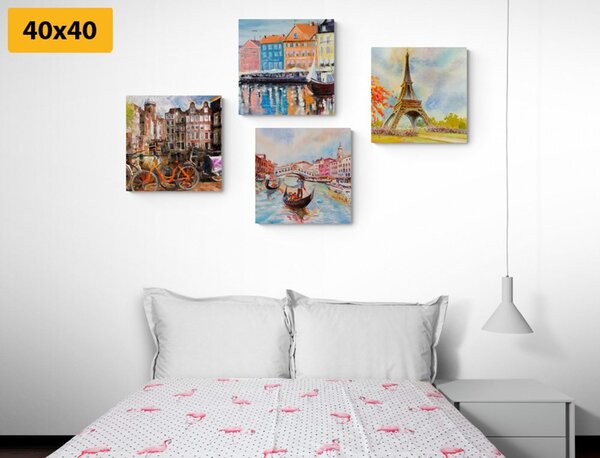 Set slika slikani gradovi i pastelnim bojama