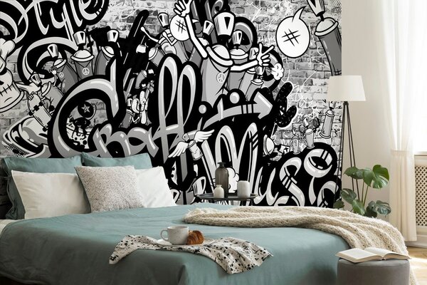 Tapeta sivi street art graffiti