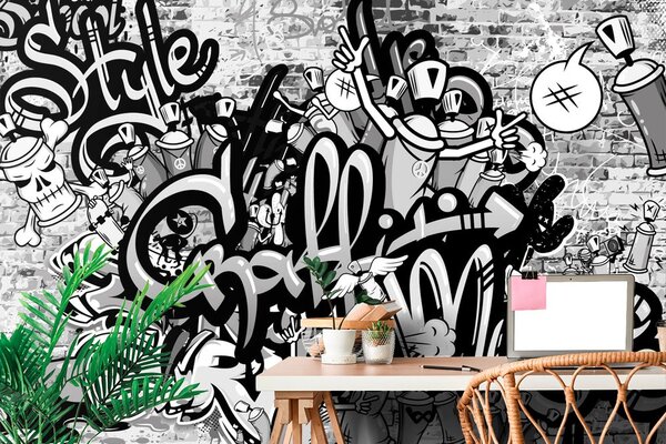 Tapeta sivi street art graffiti
