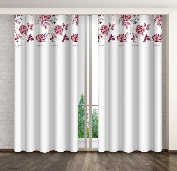 Bijela ukrasna zavjesa s printom ružičastog cvijeća Širina: 160 cm | Duljina: 250 cm