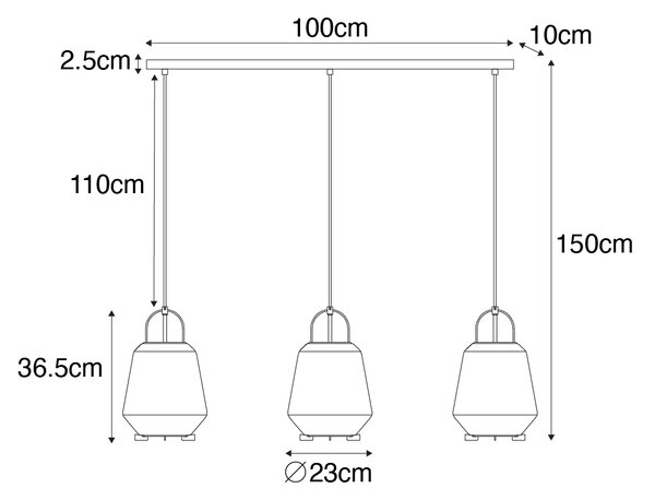 Osvjesna lampa crna s dimnim staklom 23 cm izdužena 3-svjetla - Kevin